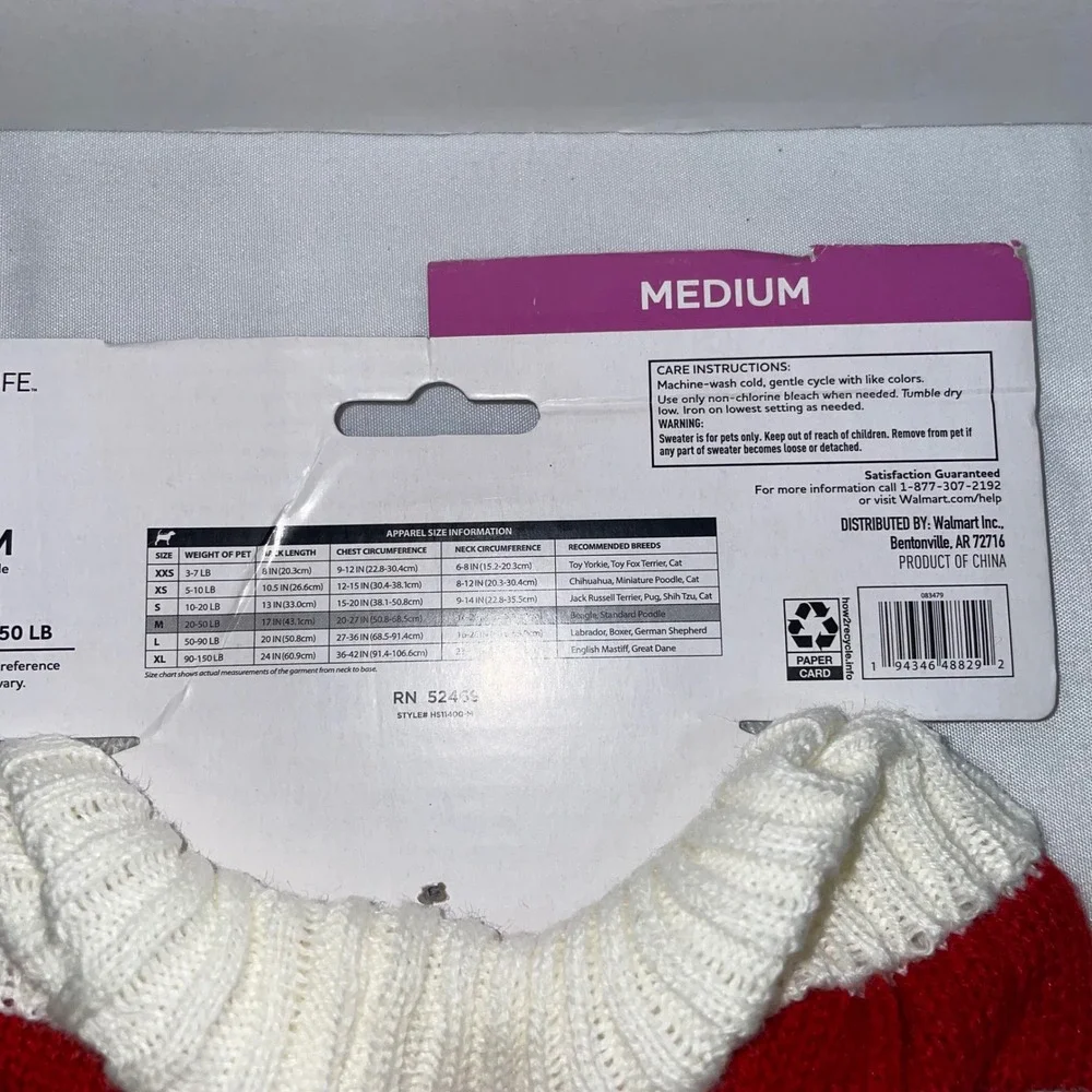 Vibrant Life Santa Claus Dog Pet Sweater Red White Holiday Christmas Medium